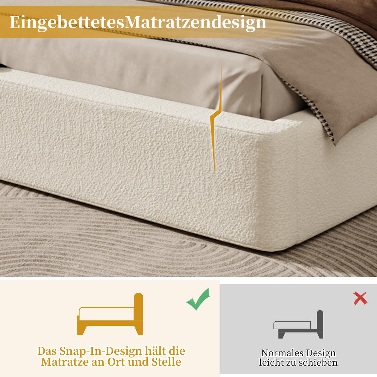 POLSTERBETT 180/200 cm in Beige mit Lattenrost und Gepolstertem Kopfteil aus Bouclé - Beige, Holzwerkstoff/Textil (180/200cm) - STILVORA