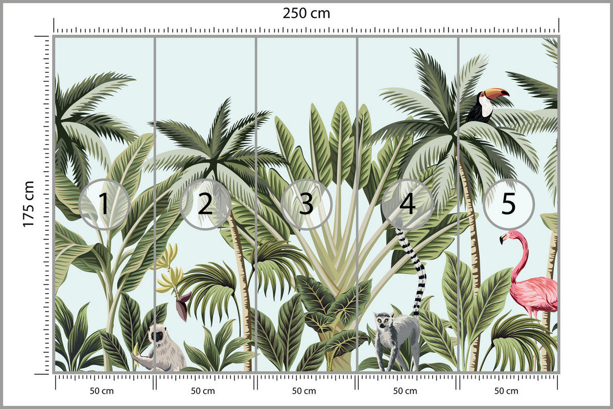 FOTOTAPETE für Schlafzimmer Exotische Tiere Dschungel Flamingo 250x175 - Schwarz/Weiß, Papier (250/175cm) - Muralo