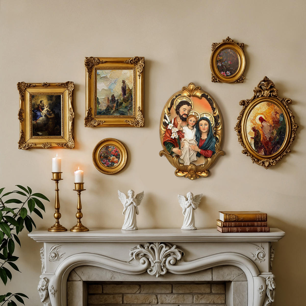 WANDSKULPTUR Heilige Familie, Glaubens- und Familiensymbol | B21.5 x T6.5 x H32 cm - Multicolor, Kunststoff (21.5/32/6.5cm) - Hometopia