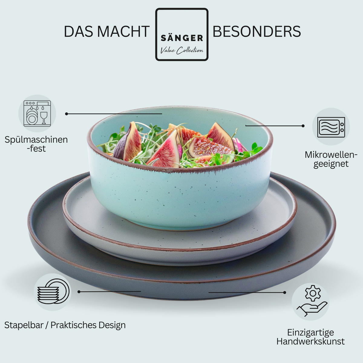 KOMBISERVICE BOMBAY SKY SHADES - 16 teilig aus Steingut - Blau/Multicolor, Stein (50/30/80cm) - Sänger