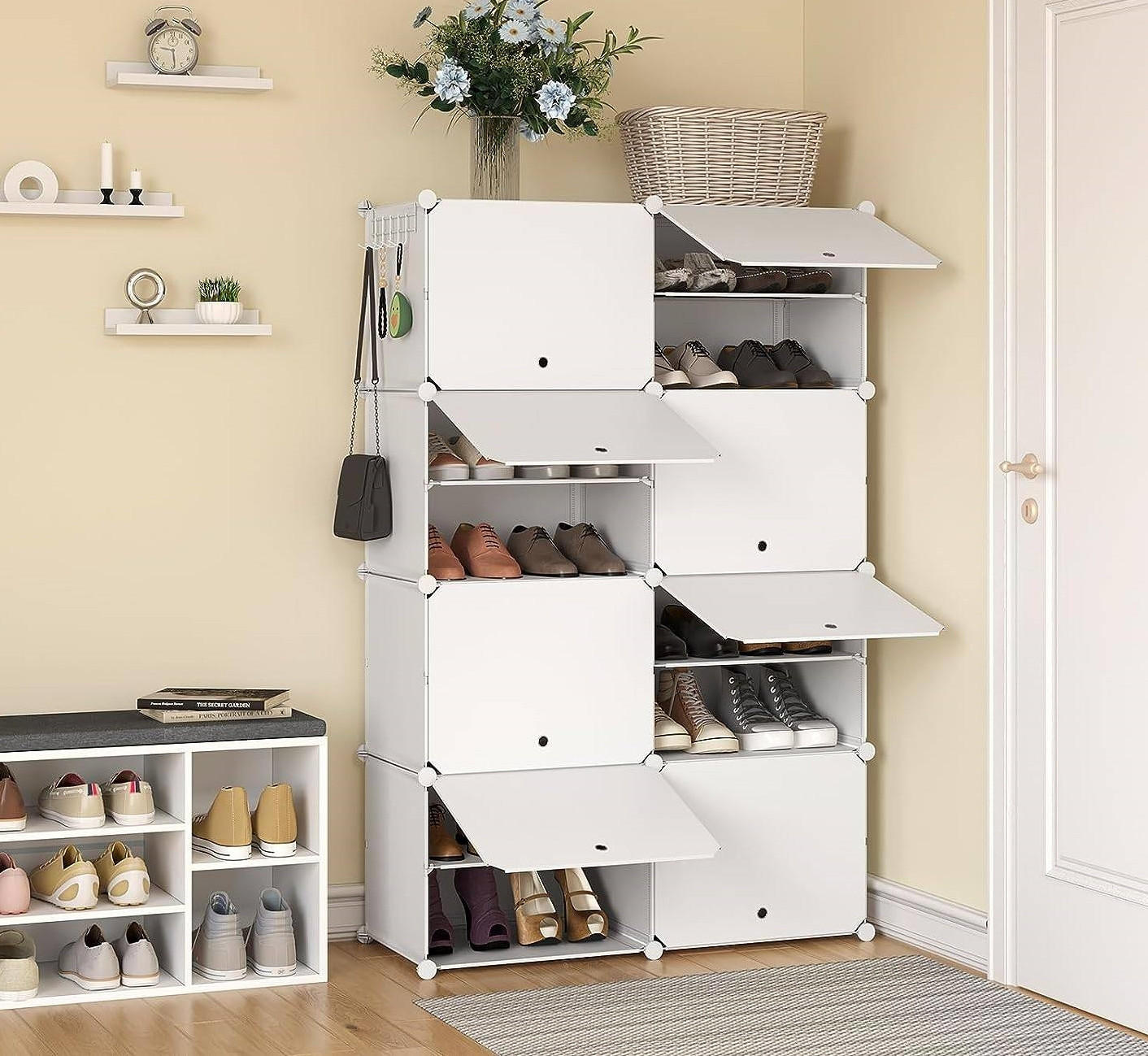 SCHUHREGAL mit 8 Fächern, Weiß - Weiß, Kunststoff/Metall (94/144/36.5cm) - Woltu