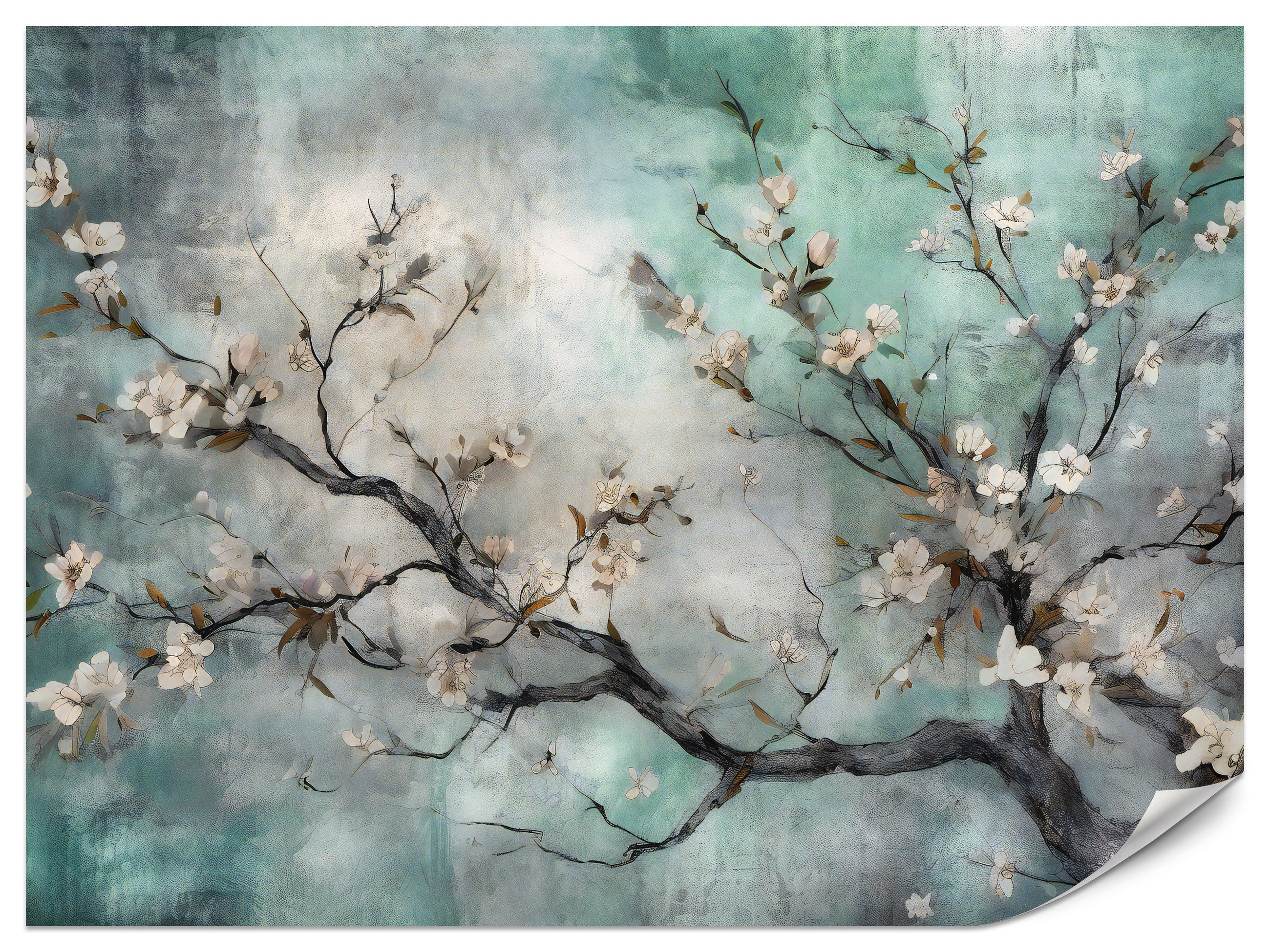 FOTOTAPETE für Schlafzimmer Abstrakte Kirschblüten Beton Pflanzen 200x140 - Beige/Braun, Papier (200/140cm) - Muralo