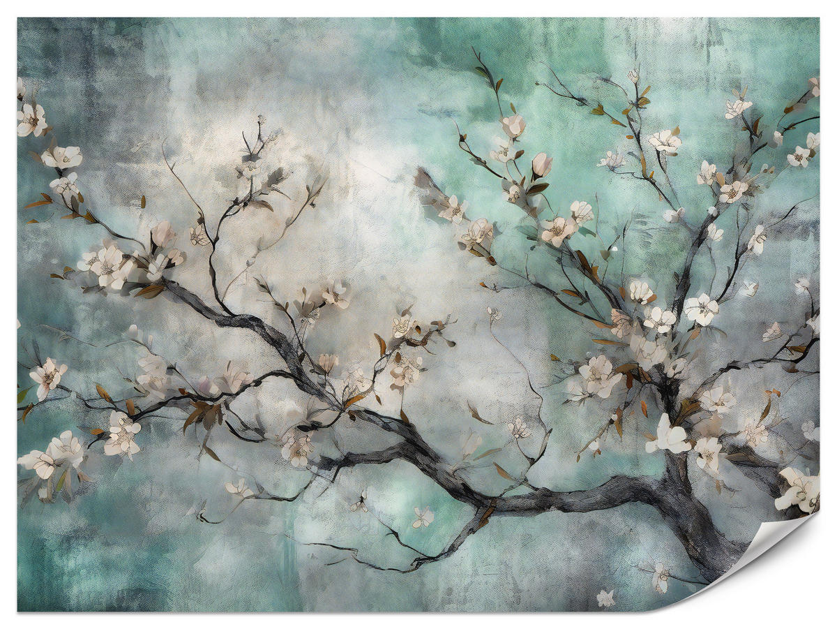 FOTOTAPETE für Schlafzimmer Abstrakte Kirschblüten Beton Pflanzen 200x140 - Beige/Braun, Papier (200/140cm) - Muralo