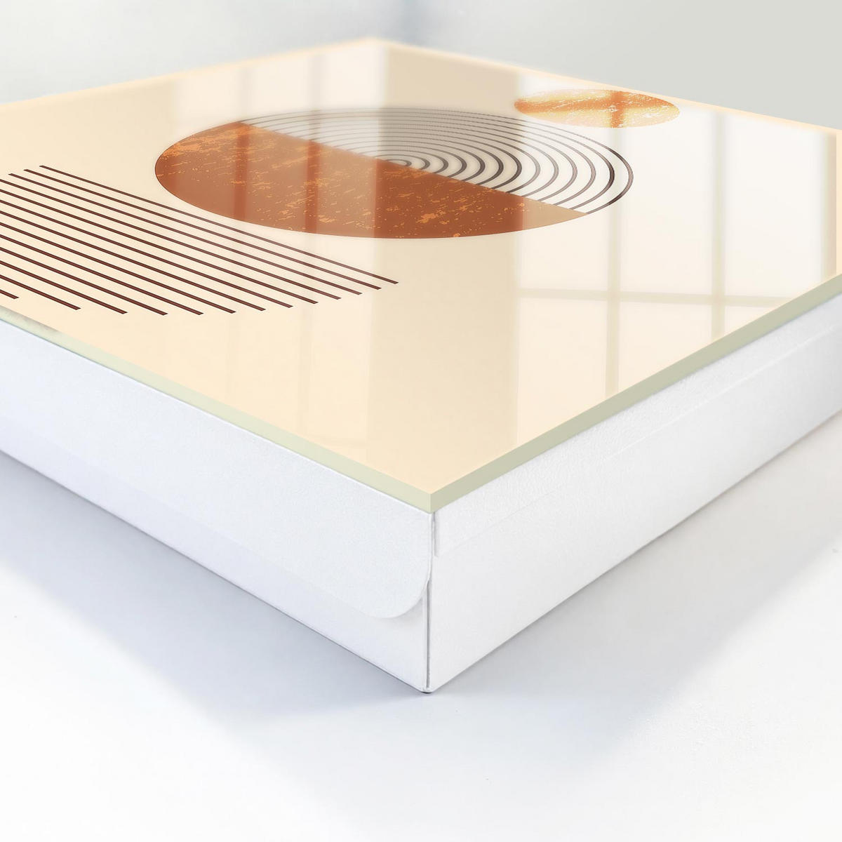 SCHLÜSSELBOX Weiß 30x30 cm – Türöffnung nach rechts - Retro-Geometrie - Orange, Metall (30/30/5cm) - TULUP