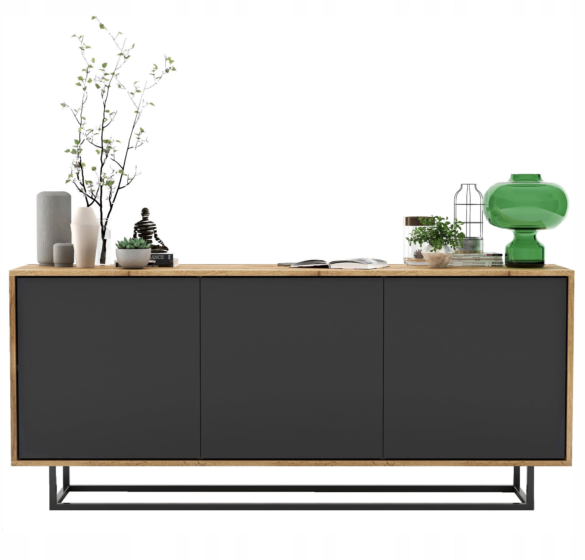 KOMMODE Apollo 3D Eiche wotan Graphit Matt 168 cm - Graphitfarben/Schwarz, Holzwerkstoff/Metall (168/72/35cm) - Meble Lindner