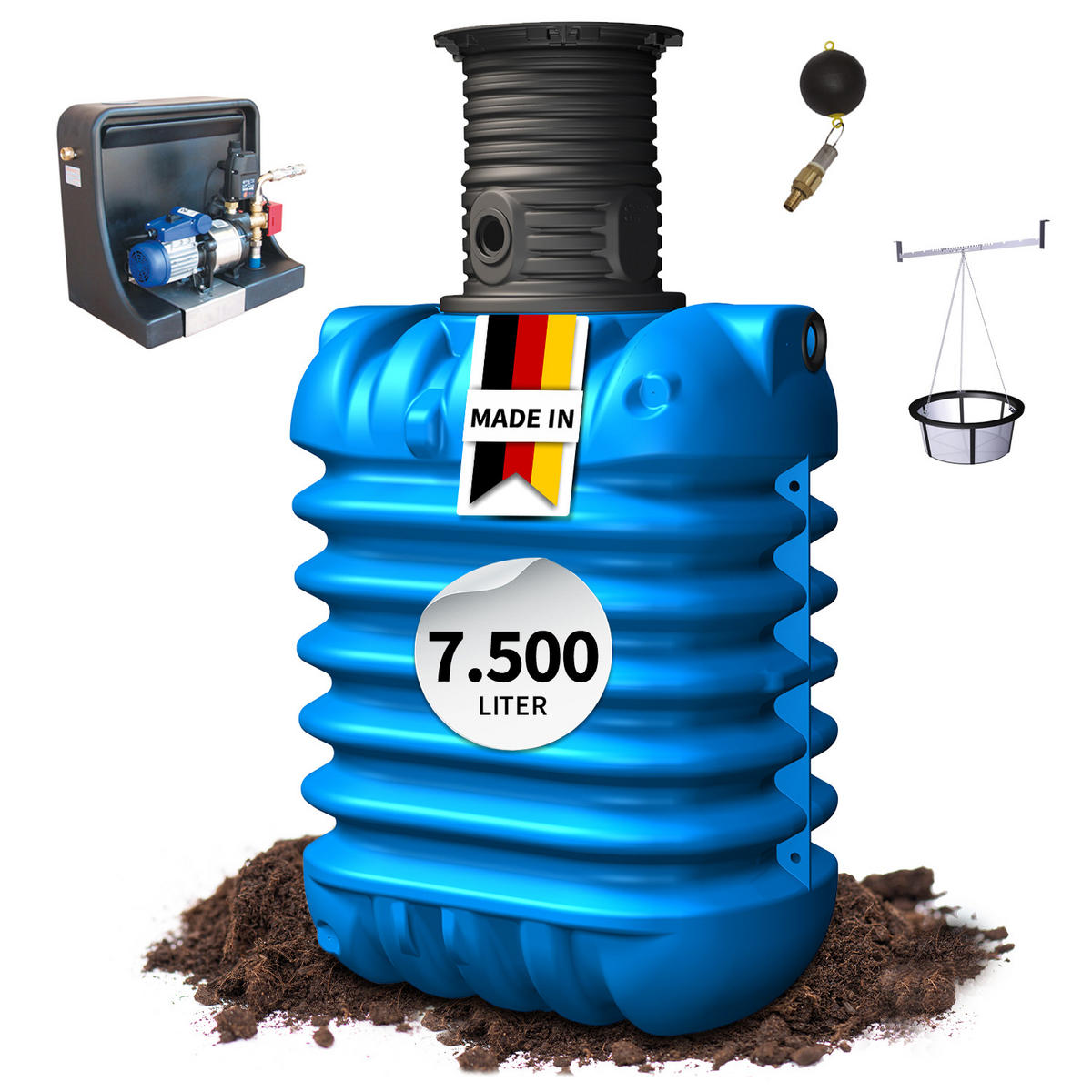 ERDTANK-PAKET 7500 L Haus-Premium - Blau, Kunststoff (147/201/346cm) - 4rain