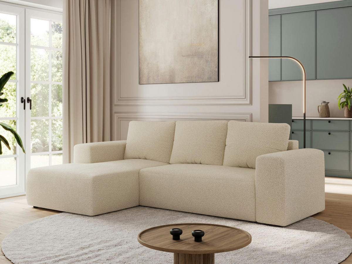 ECKSOFA TRENTINO L Beige Boucle - Links - Beige/Schwarz, Textil (266/164cm) - MKS