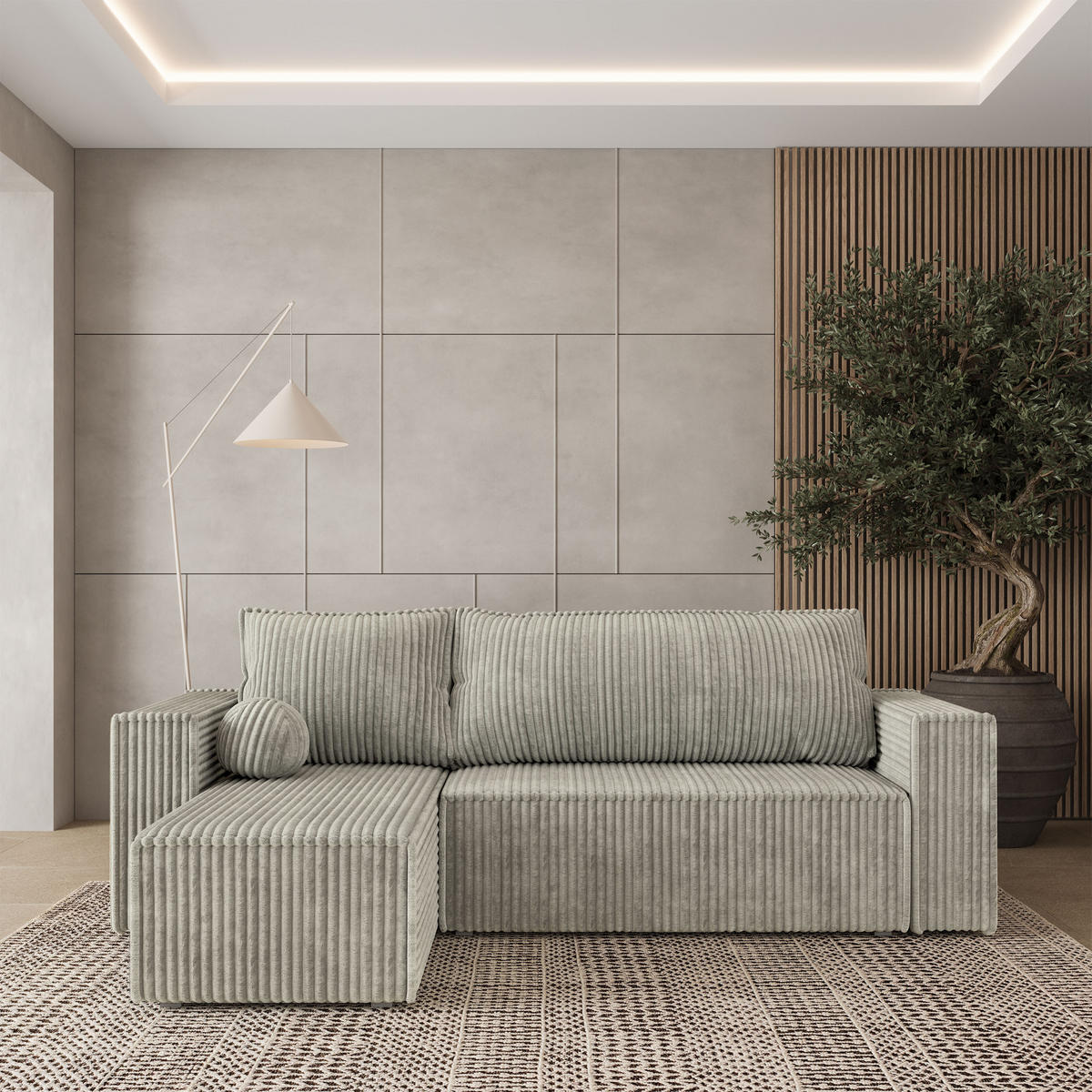 ROHOVÁ SEDAČKA RAVELO světle šedá - šedá/světle šedá, dřevo/textil (240/140cm) - MASSENO