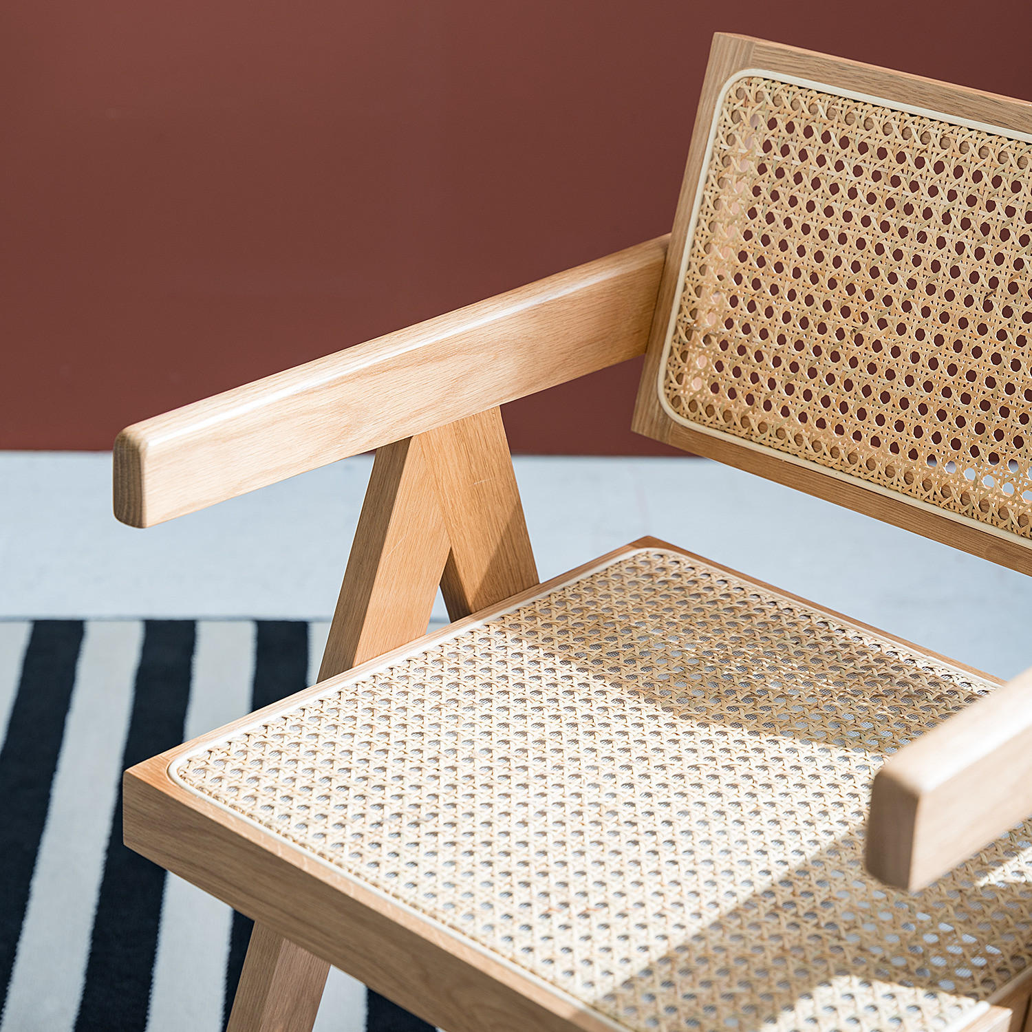 ARMLEHNENSTUHL mit Wiener Geflecht - Eiche massiv - Beige, Holz (51/77/54cm) - home24