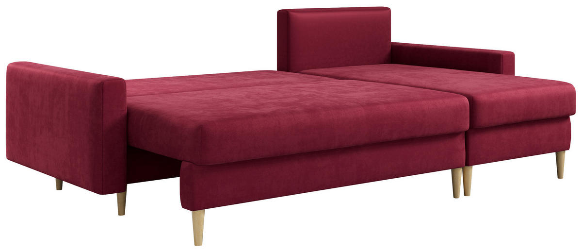 ECKSOFA Lang Velvet Rot - Rot/Braun, Holz/Textil (220/140cm) - MKS
