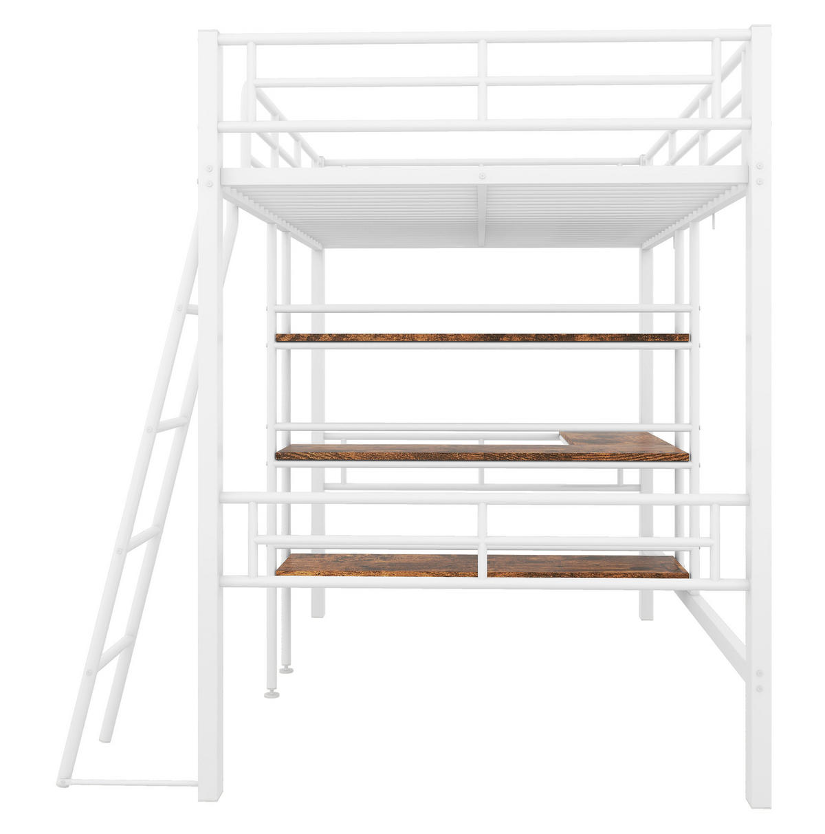 HOCHBETT 90/200 cm in Weiß mit Schreibtisch, Regalen und Leiter - Weiß, Metall (90/200cm) - Flora Grace
