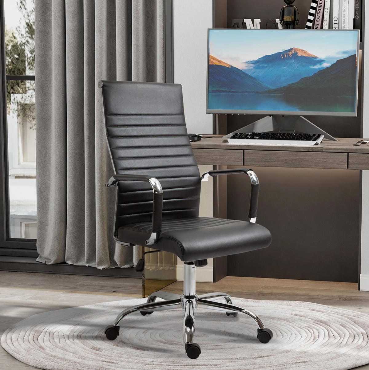 BÜROSTUHL ergonomisch höhenverstellbar mit Wippfunktion Schwarz - Schwarz, Metall (62/114/54cm) - Meubliv
