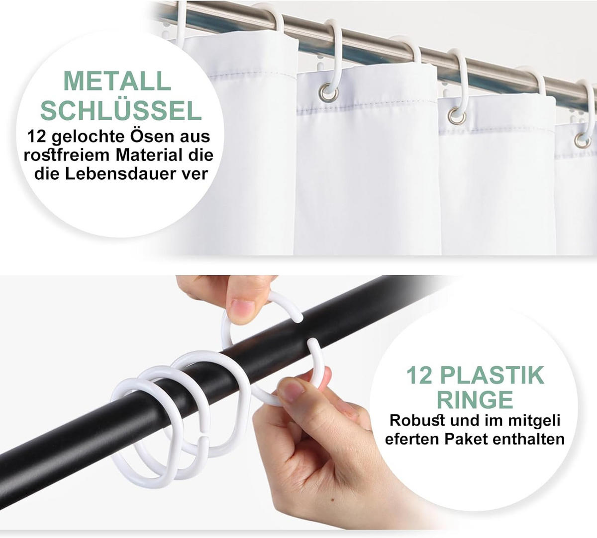 DUSCHVORHANG Grün Polyester wasserdicht waschbar mit Ringen für Badewanne Badezimmer - Grün, Textil (120/200cm) - MCBOSON