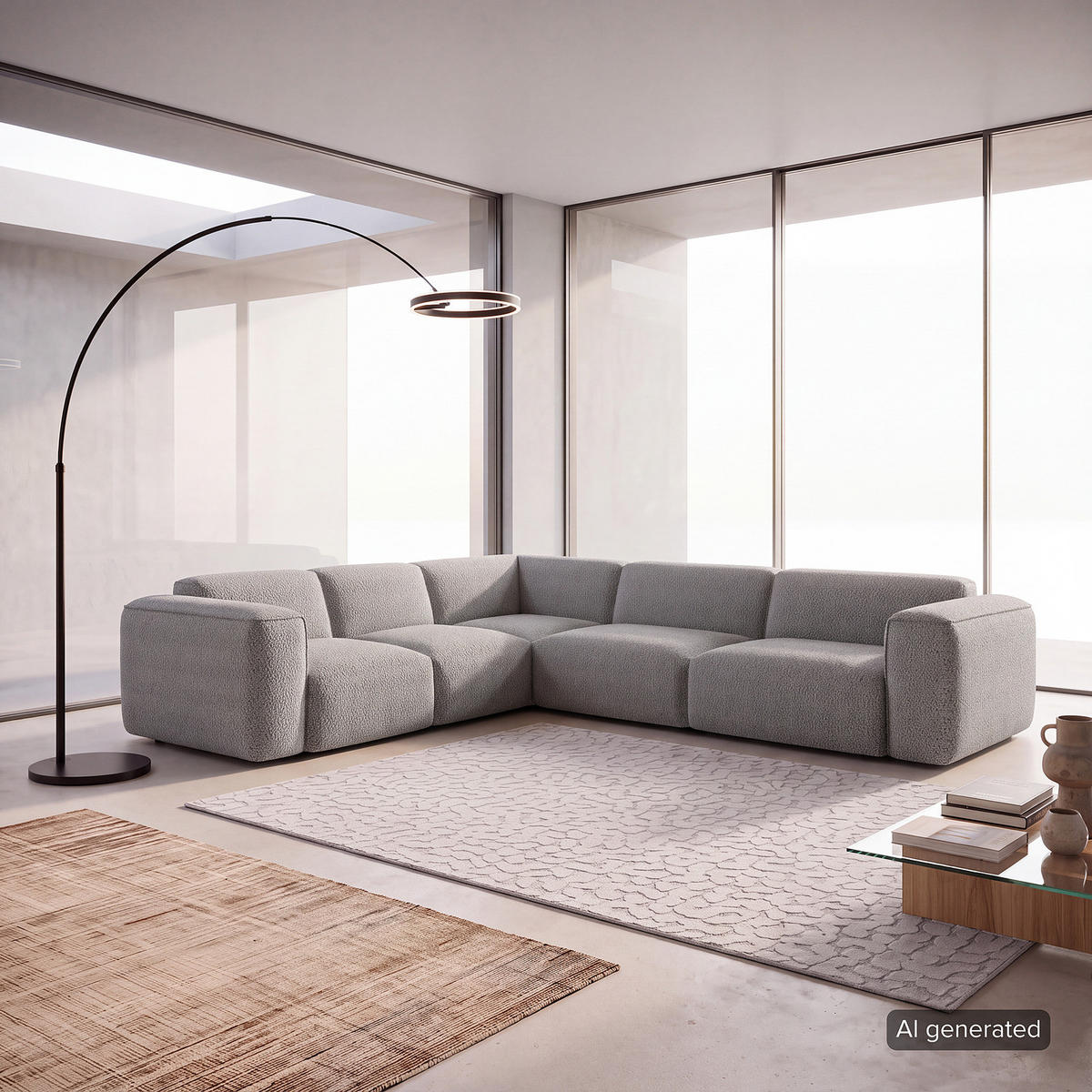 ECKSOFA mit Rundecke - Schwarz/Grau, Kunststoff/Textil (325/260cm) - home24