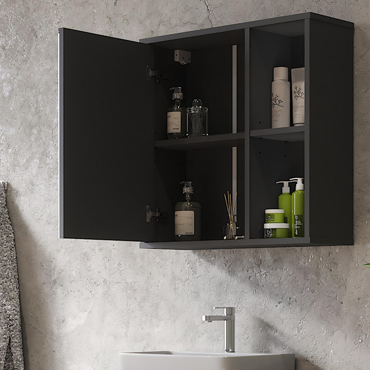 KOUPELNOVÁ SKŘÍŇKA SE ZRCADLEM Leano Antracit - antracitová/barva dubu, kompozitní dřevo (60/60/20cm) - Vicco