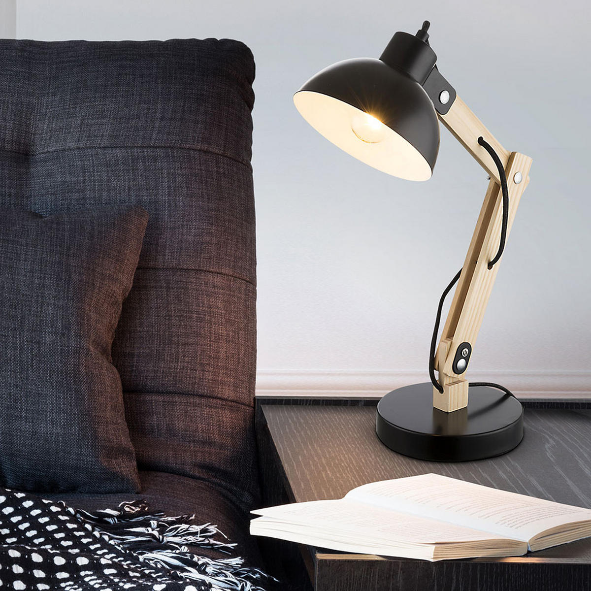 LED SCHREIBTISCHLEUCHTE Holz Schwarz - Schwarz, Holz (31/16/42.5cm) - Globo Lighting
