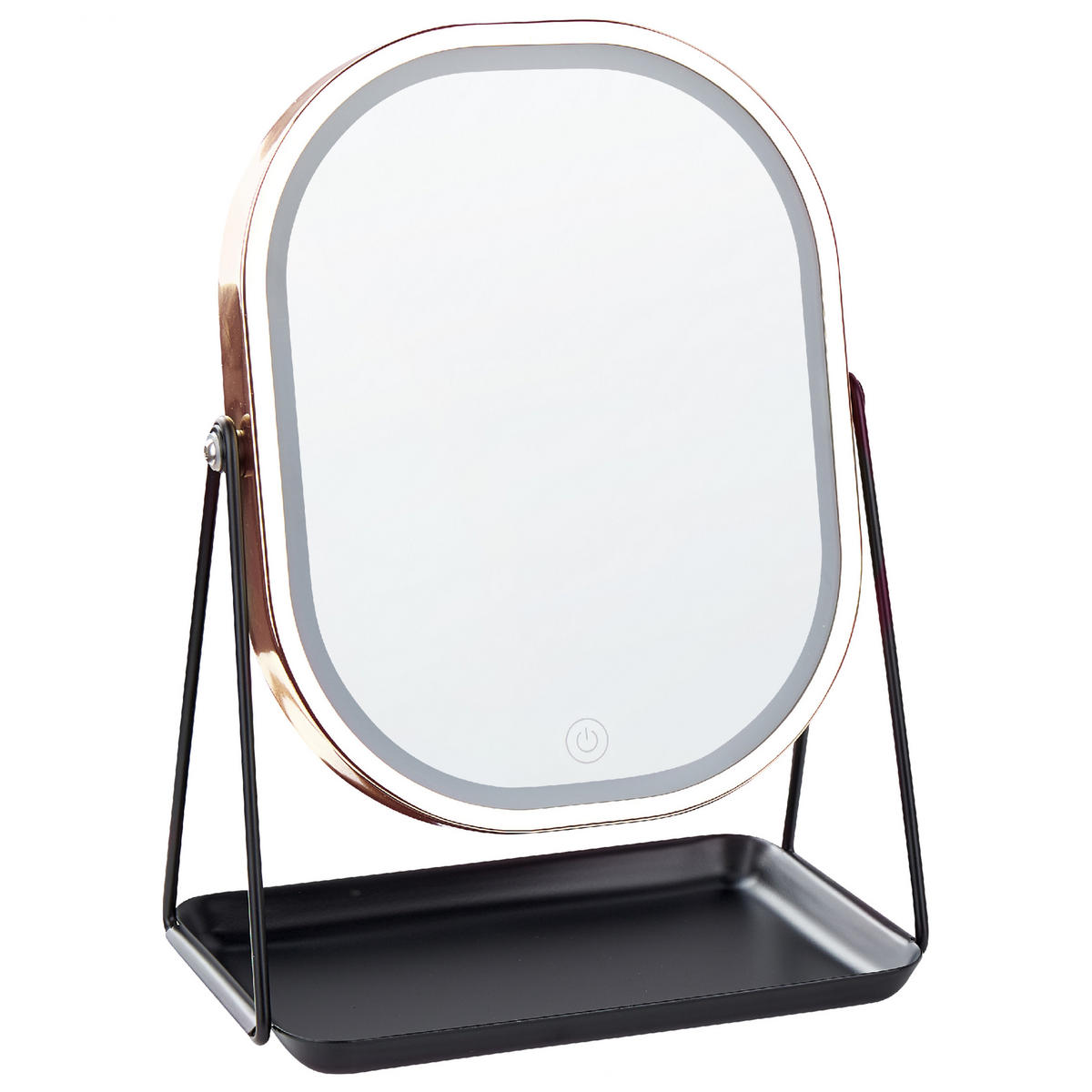 KOSMETIKSPIEGEL roségold mit LED-Beleuchtung 20/22 cm Dordogne - Roségold/Schwarz, Metall (13/32/24cm) - Beliani