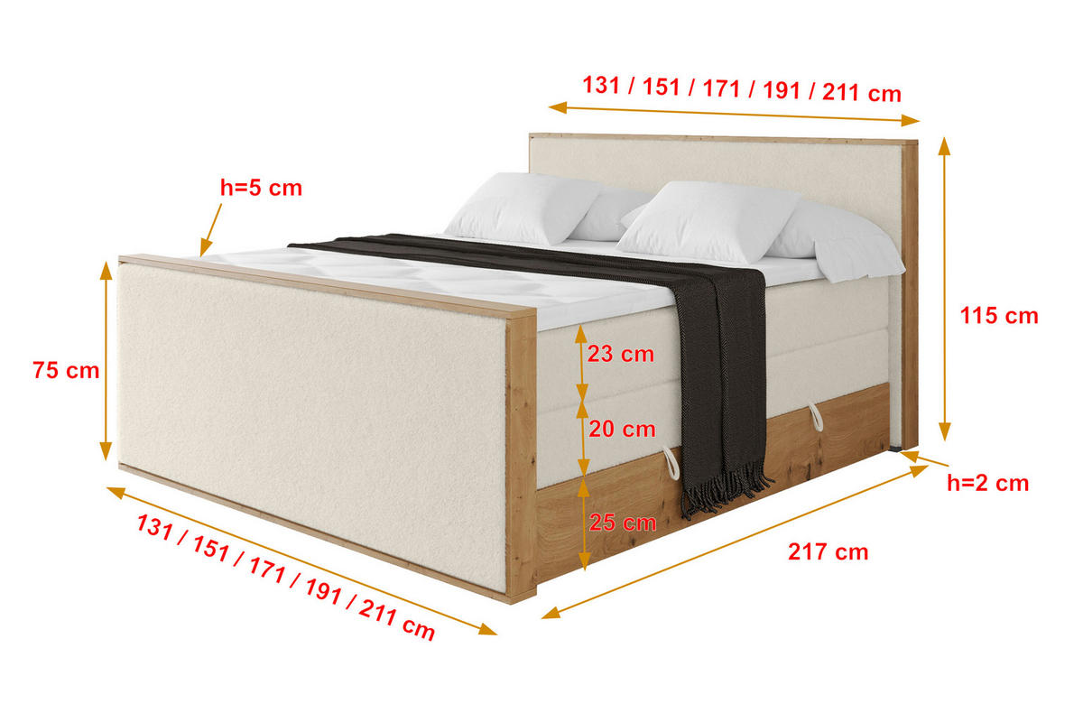 BOXSPRINGBETT LOLLI9 -Z-KING 180x200 - H3/H4 Hellbeige - Sandfarben, Holzwerkstoff (180/200cm) - ALTDECOR