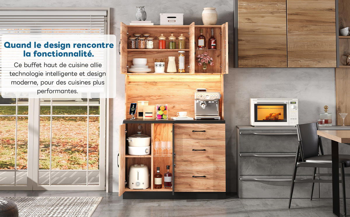 BIFE omara iz MDF v lesnem dekorju in črni barvi z LED osvetlitvijo - naravne barve, leseni material (40/180/105cm) - OKMYHOME