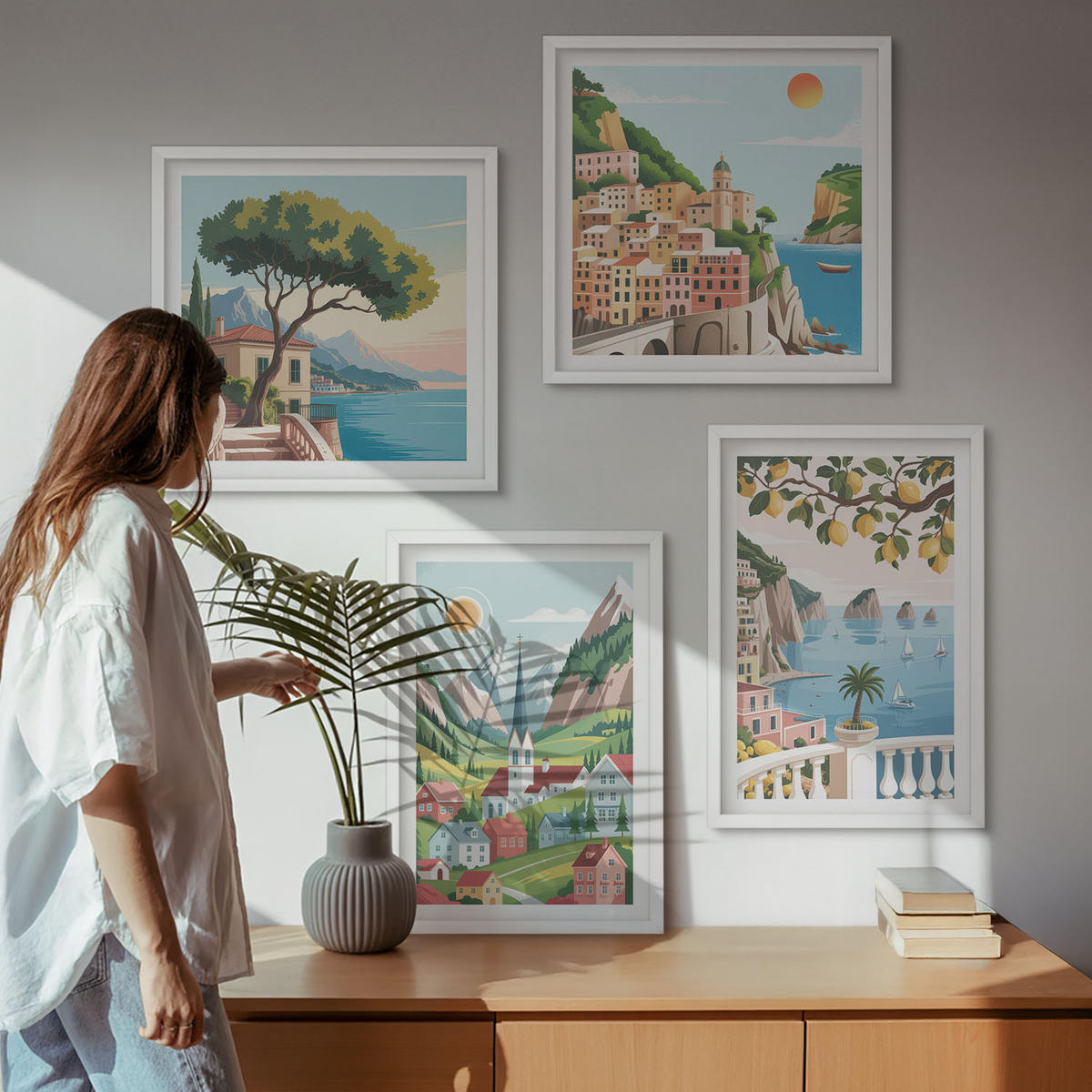 BILDER SET 4er Set - 50x50 cm & 40x60 cm Weißer Rahmen - Meereslandschaften, Zitrusfrüchte - Weiß, Kunststoff (50/50cm) - TULUP