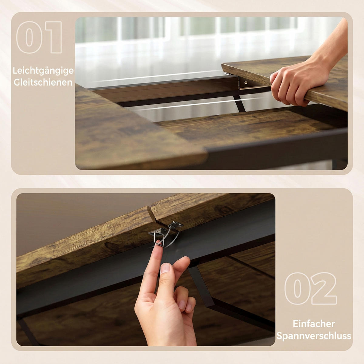 AUSZIEHBARER Esstisch MDF Rustikal-Braun - Schwarz/Braun, Holzwerkstoff (180/80/75cm) - HOMCOM