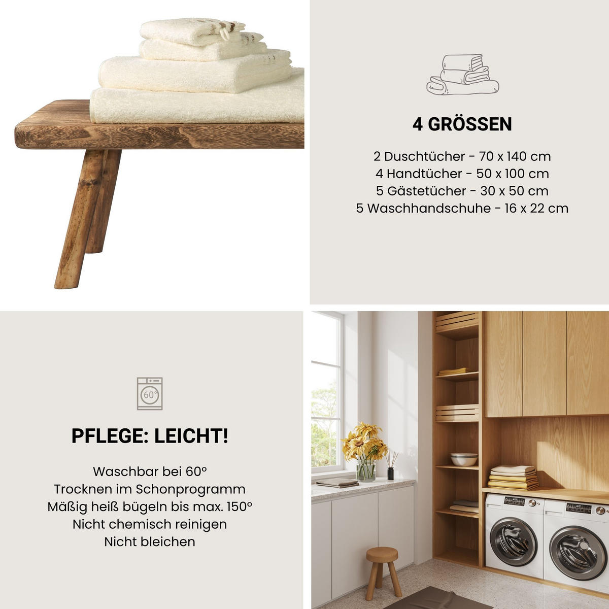 WASCHHANDSCHUHSET Skyline Color - 5-teilig - 16x22 cm - Creme - Creme, Textil (16/22cm) - SCHIESSER