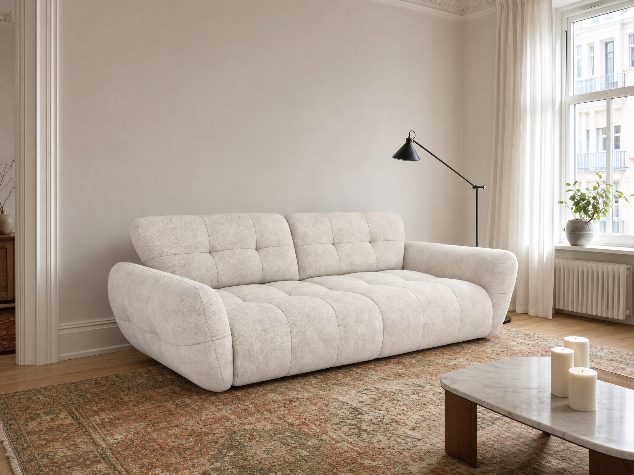 BIGSOFA Vannes Chenille Elfenbein 272/134/68 cm - Creme, Kunststoff/Textil (272/68/134cm) - foamnova