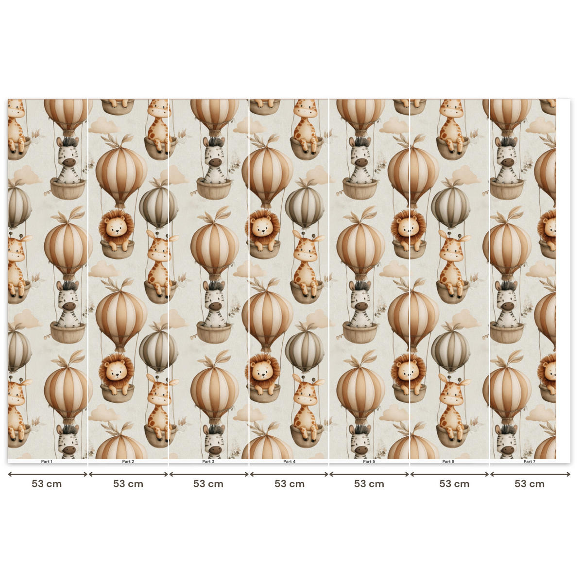 KINDERTAPETE - Safari - Heißluftballons - Taupe - 350x240 cm - Beige, Papier (350/240cm) - OnlyWow