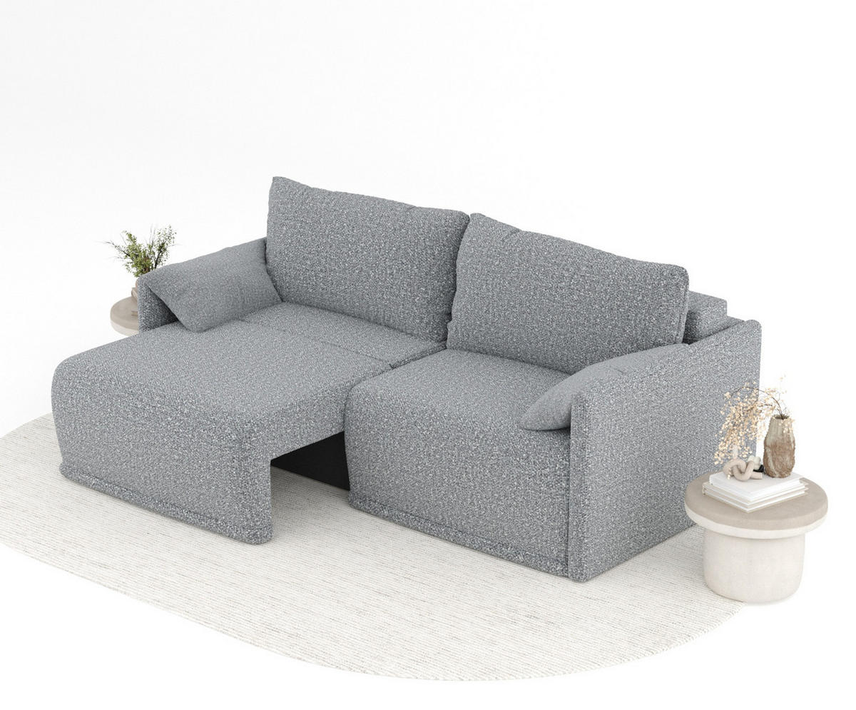 SCHLAFSOFA MIT ECKSOFA-FUNKTION Nappa Grau Plüschstoff - Schwarz/Grau, Holz/Holzwerkstoff (215/100/112cm) - Maison de Reve
