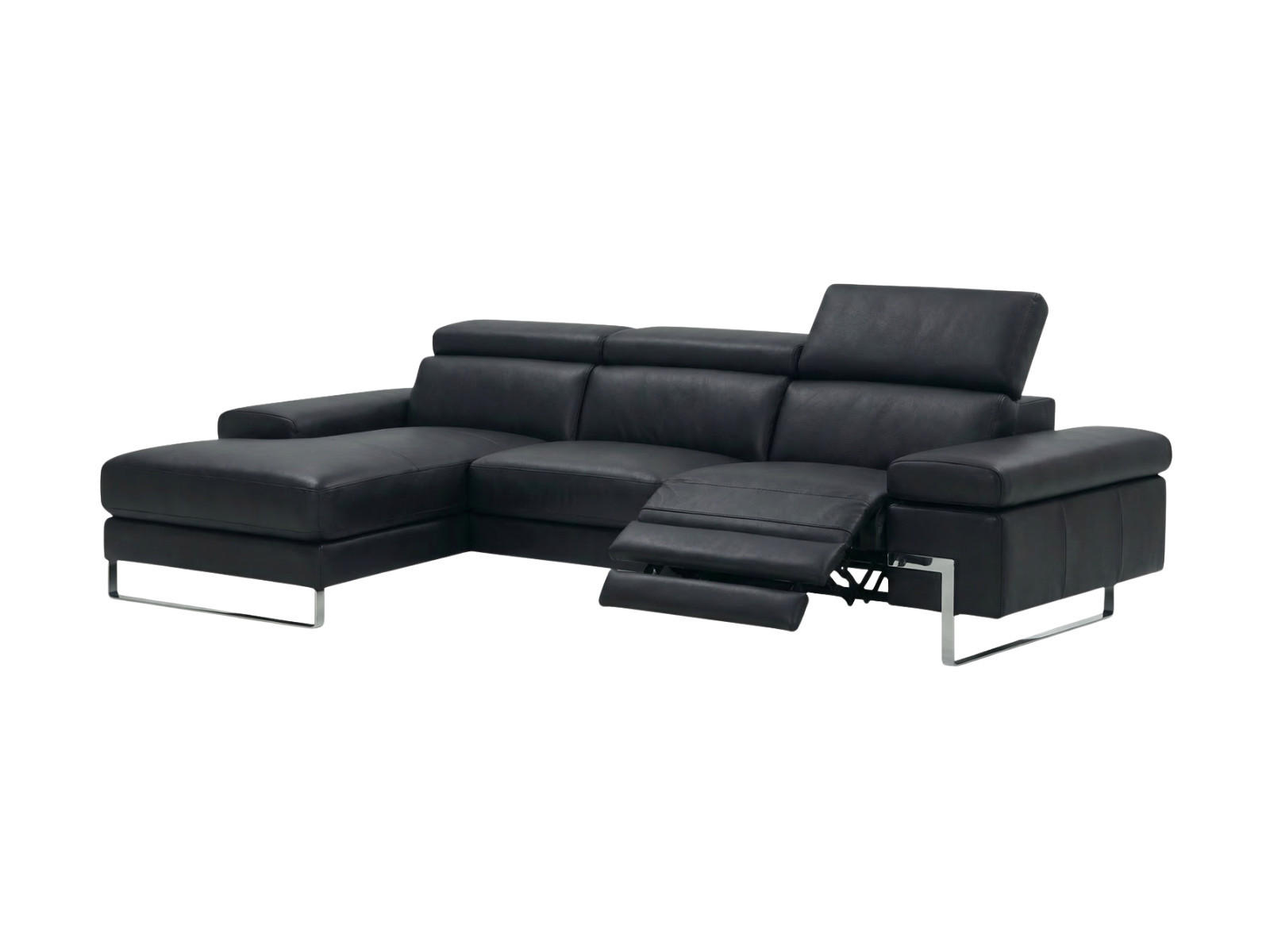 ECKSOFA Lete Echtleder mit 1 x Relaxfunktion Schwarz - Schwarz, Leder/Metall (232/160cm)
