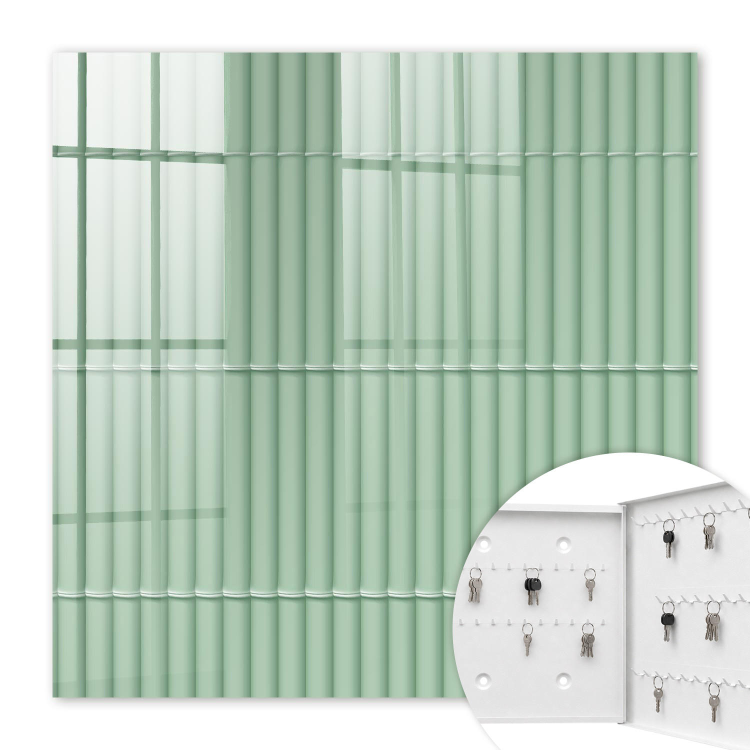 SCHLÜSSELBOX Weiß 30x30 cm – Türöffnung nach rechts - grüne Streifen - Grün, Metall (30/30/5cm) - TULUP