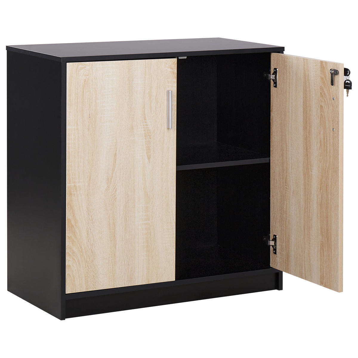 AKTENSCHRANK heller Holzfarbton/schwarz 80 cm 2 Türen Zehna - Hellbraun/Schwarz, Holzwerkstoff (80/80/40cm) - Beliani