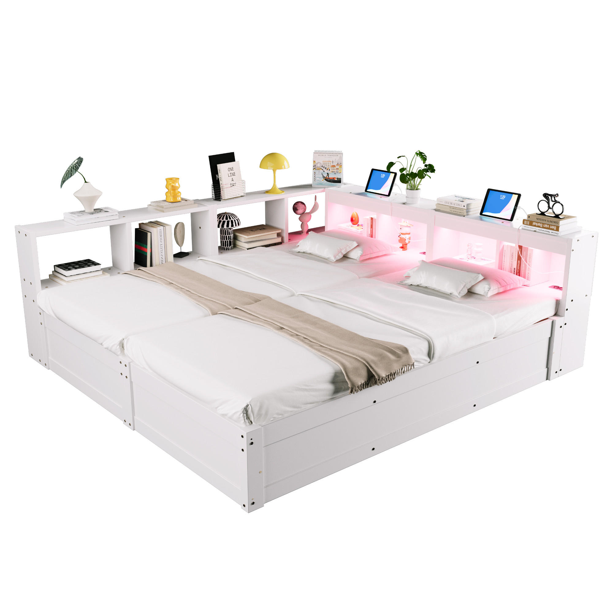 BETT multifunktional 90/180x200 cm Weiß 3-tlg. - Weiß, Holzwerkstoff (90/200cm) - Meubliv