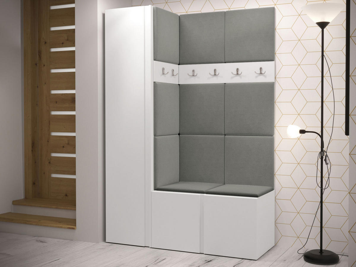 GARDEROBEN-SET Orion IX - Weiß/Grau, Holzwerkstoff/Kunststoff (124/186/46cm) - MIRJAN24