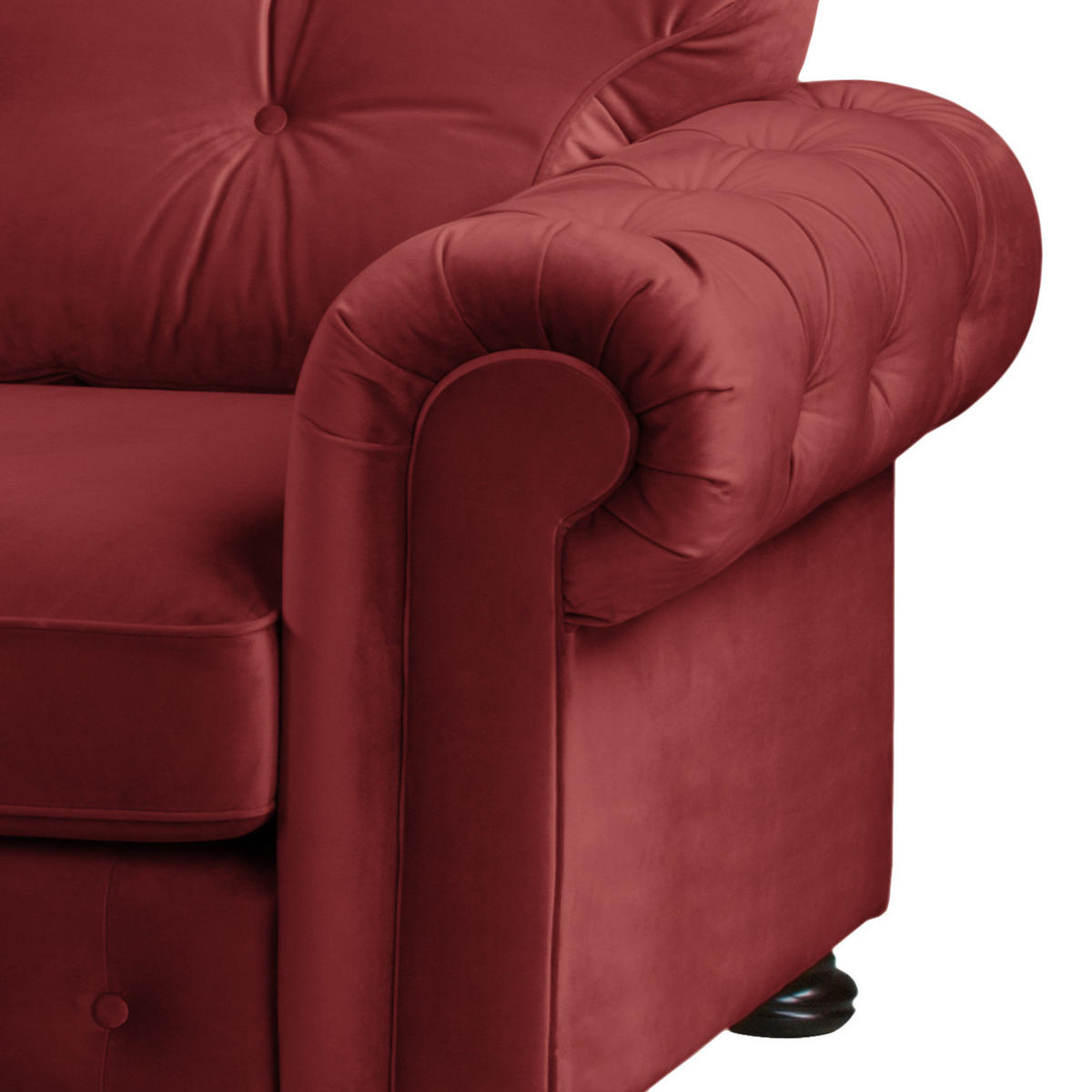 ECKSOFA mit Longchair - Samt - Rot, Holz/Textil (302/166cm) - home24