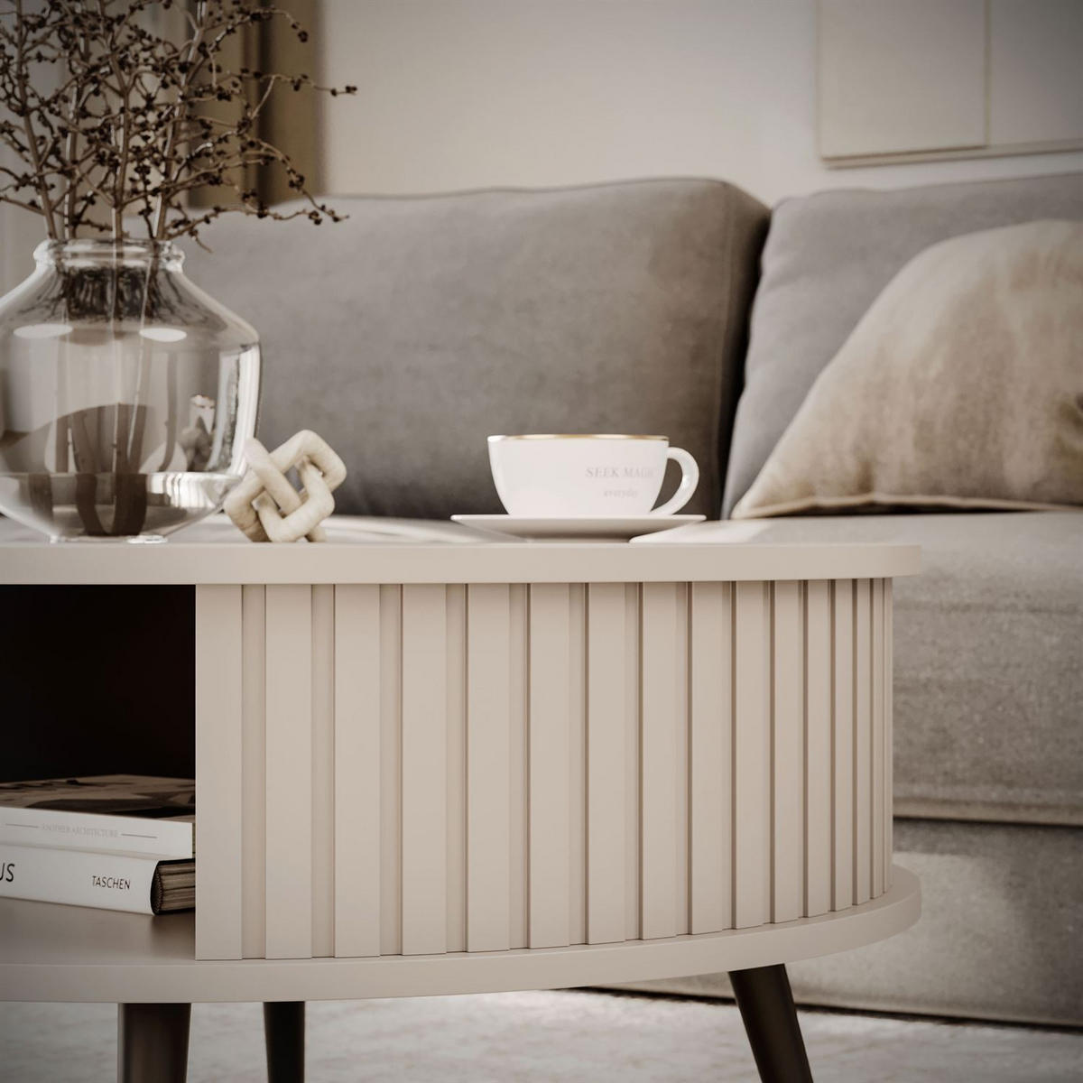 RUNDER Couchtisch IVY - Beige, Holzwerkstoff (76/44/76cm) - Lookway