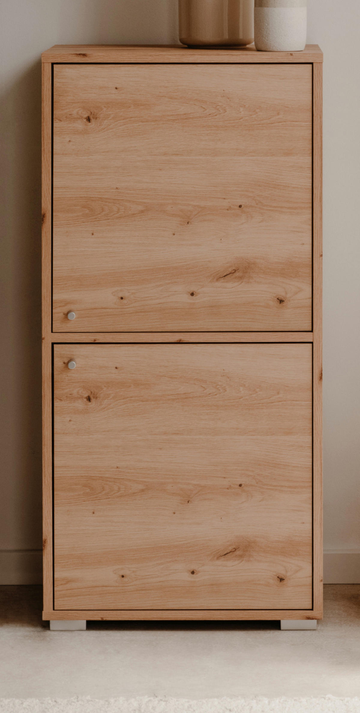 KOMMODE Eiche Artisan 46 x 97 cm, Anrichte mit wechselbarem Türanschlag - Silberfarben/Eiche Artisan, Holzwerkstoff/Kunststoff (46/96.5/33.5cm) - Furn.Design