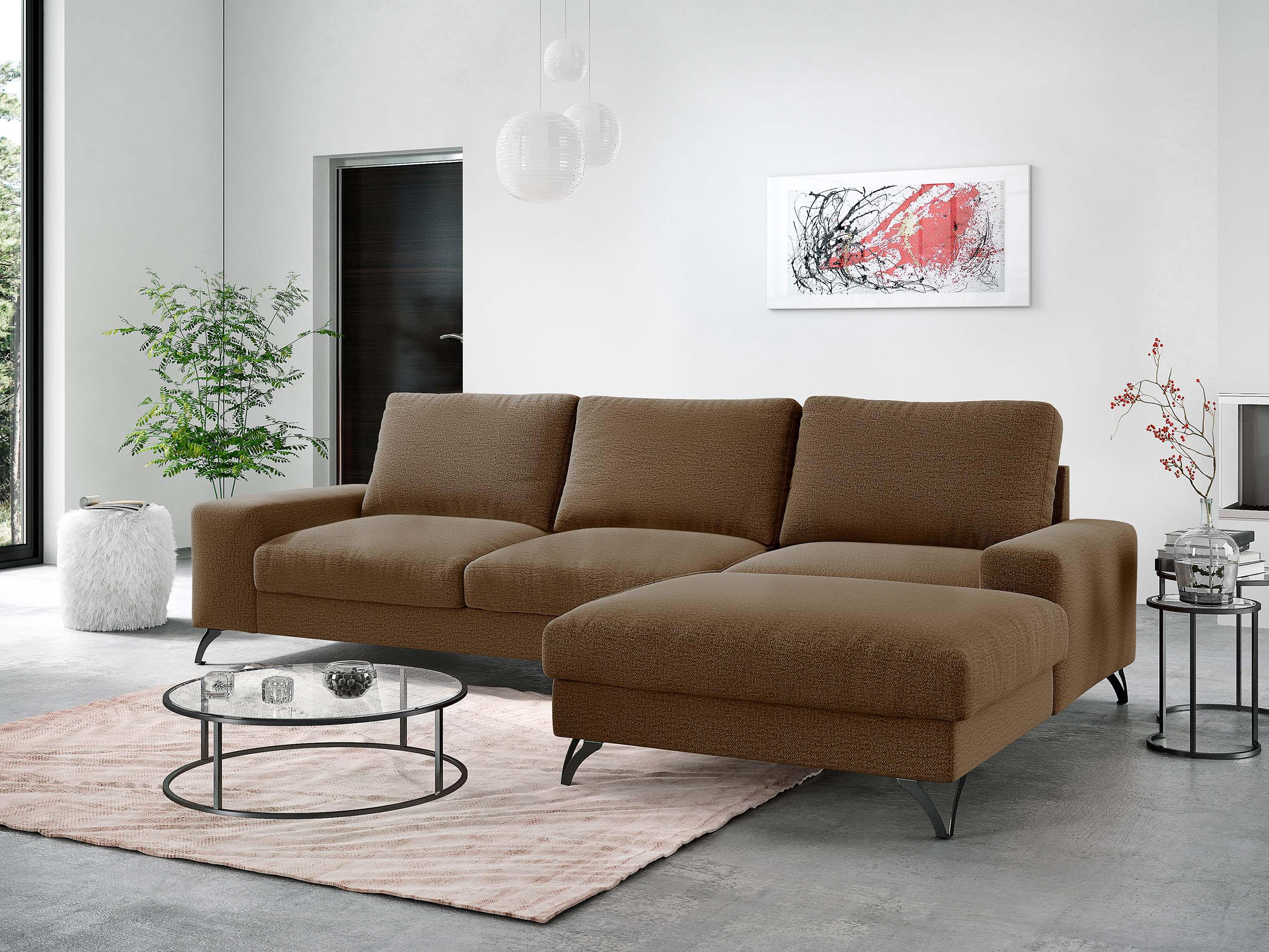 ECKSOFA Flavio, Seite: Rechts - L4+L2F+R1F - Schwarz/Braun, Holz/Textil (300/179cm) - MIRJAN24