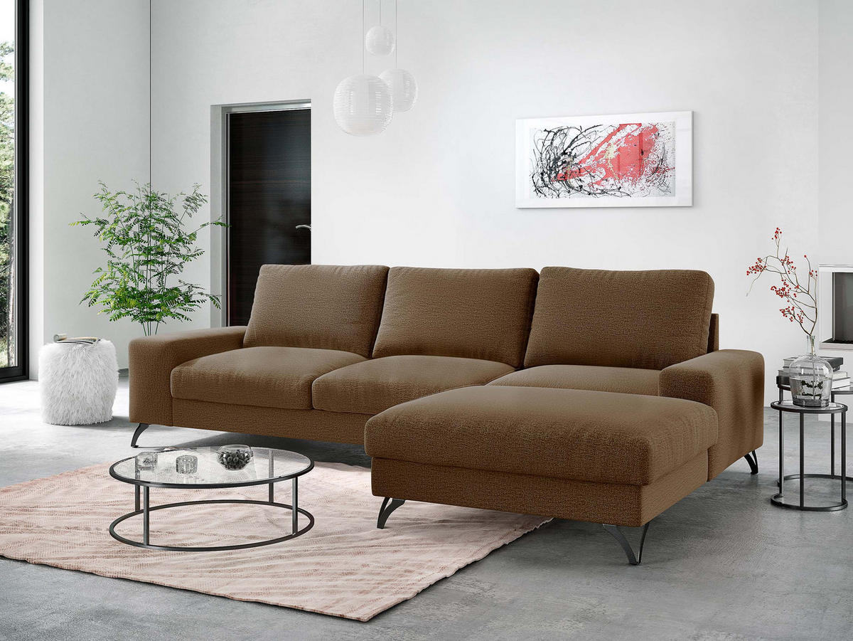 ECKSOFA Flavio, Seite: Rechts - L4+L2F+R1F - Schwarz/Braun, Holz/Textil (300/179cm) - MIRJAN24