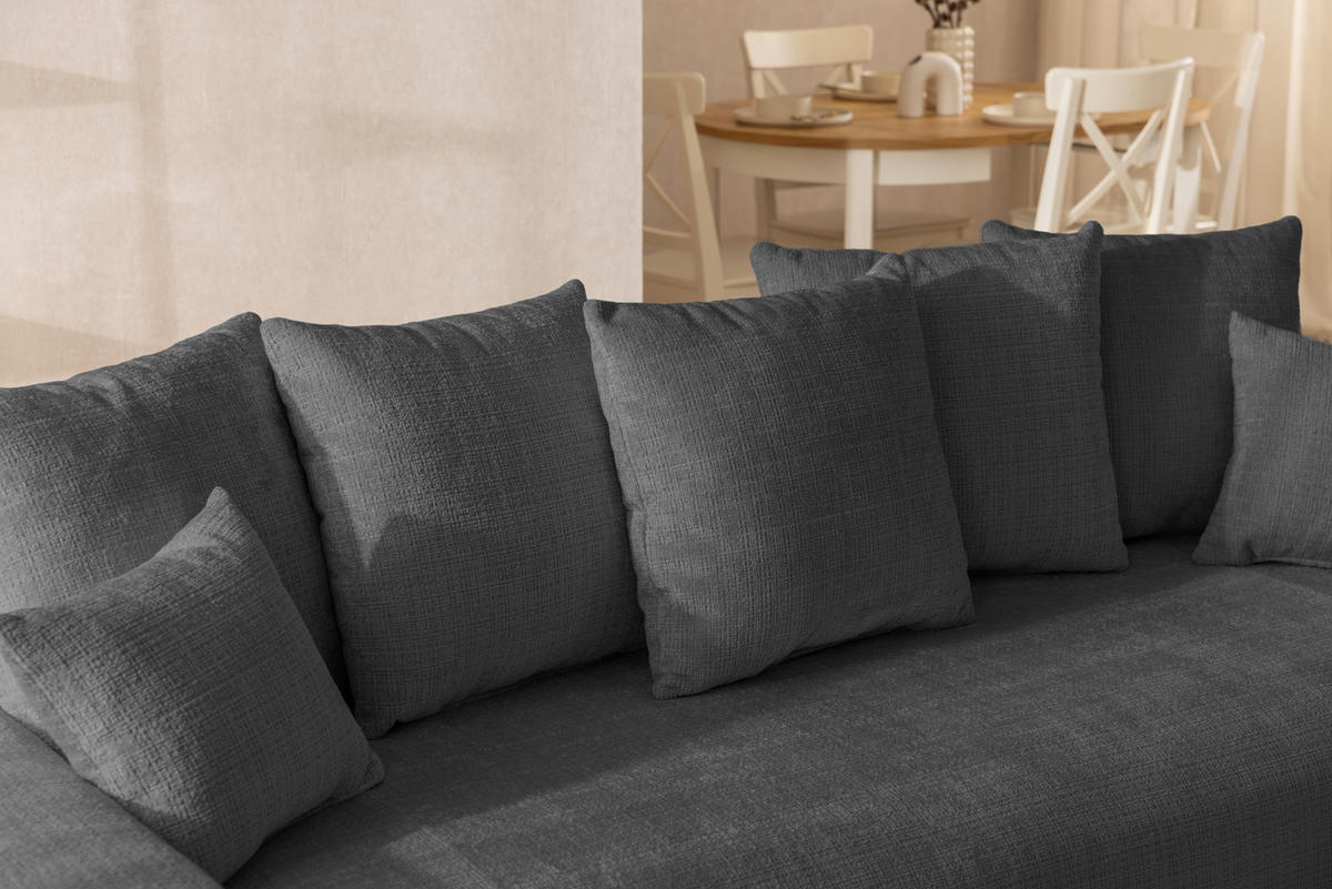 SCHLAFSOFA Calma mit Bettkasten im Bumpy-Design aus weichem Grau Chenille-Stoff - Schwarz/Grau, Holz/Kunststoff (239/88/98cm) - S-Style Möbel