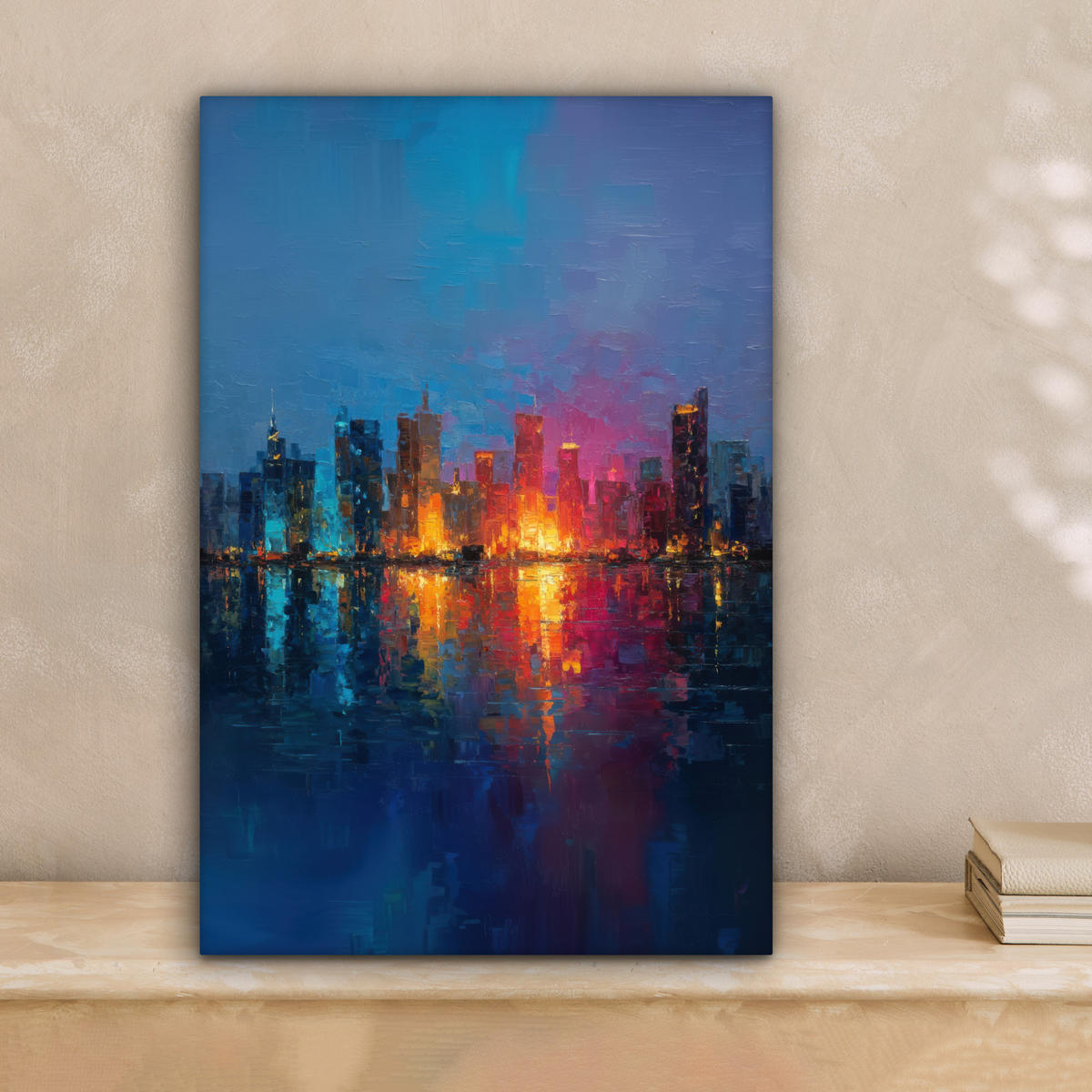 LEINWANDBILD Skyline - Pinselstriche - Dunkelblau - Leuchtend Deko Wohnzimmer 20x30 cm - Blau, Textil (20/30cm) - MuchoWow