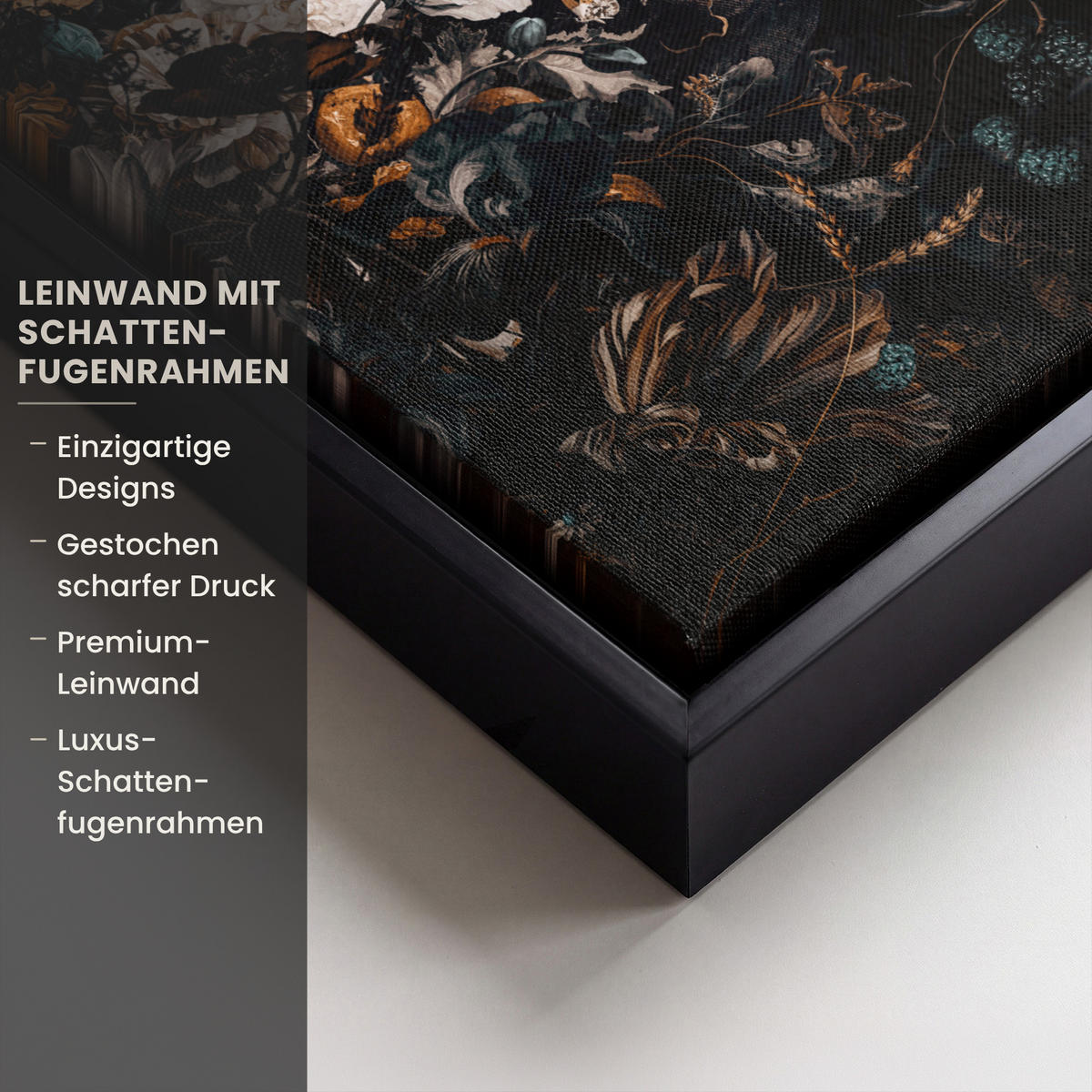 LEINWAND Bilder mit Rahmen - Frau - Luxus - Blumen - Schmetterling - Porträt - 20x30 - Schwarz, Textil (20/30cm) - MuchoWow