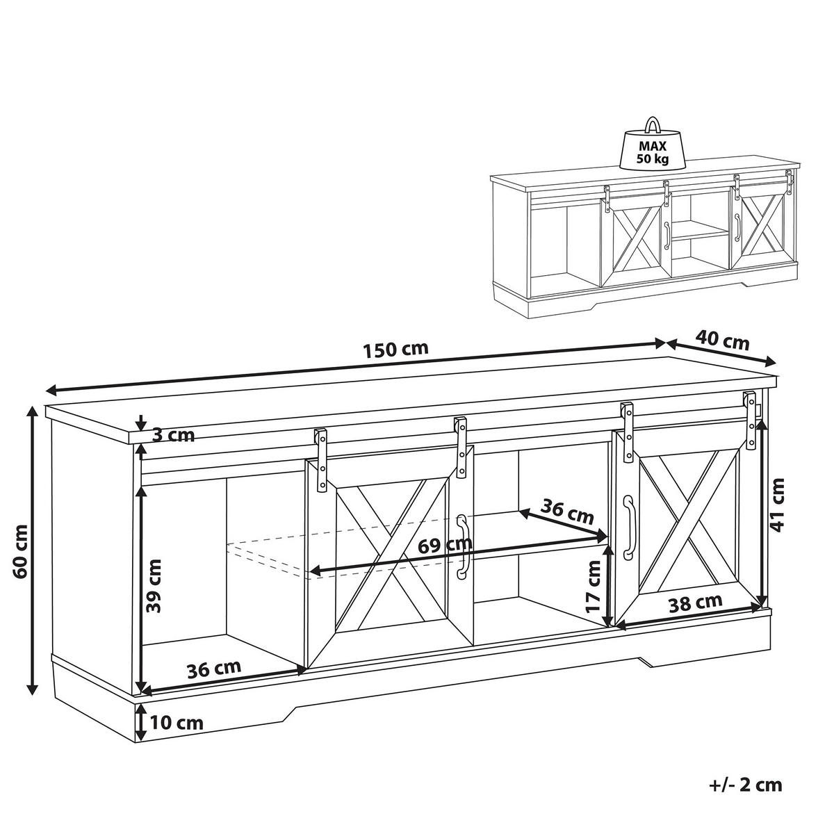 TV-MÖBEL Hellbraun, Schwarz ULAN 40/150/60 cm - Hellbraun, Holzwerkstoff (150/60/40cm) - Beliani