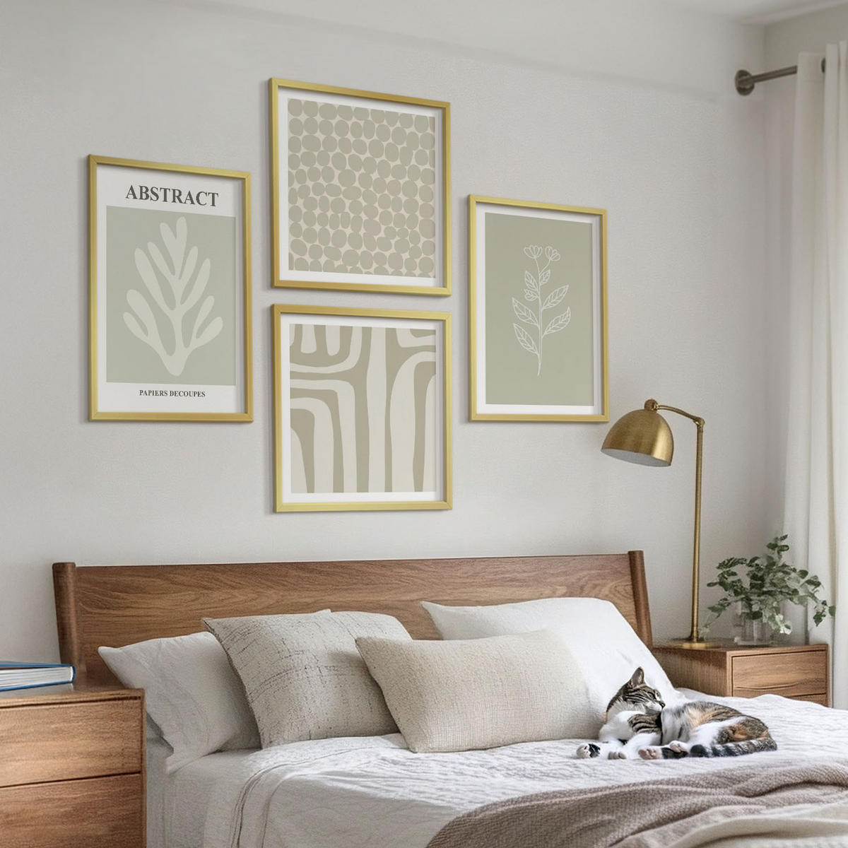 BILDER SET 4er Set - 50x50 cm & 40x60 cm Goldrahmen - Pflanzen- und geometrische Muster - Goldfarben, Kunststoff (50/50cm) - TULUP