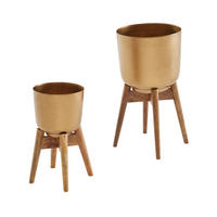 BLUMENTOPF 2er Set Metall und Massivholz Rund mit Füßen in Gold - Goldfarben, Holz (51cm) - KADIMA DESIGN