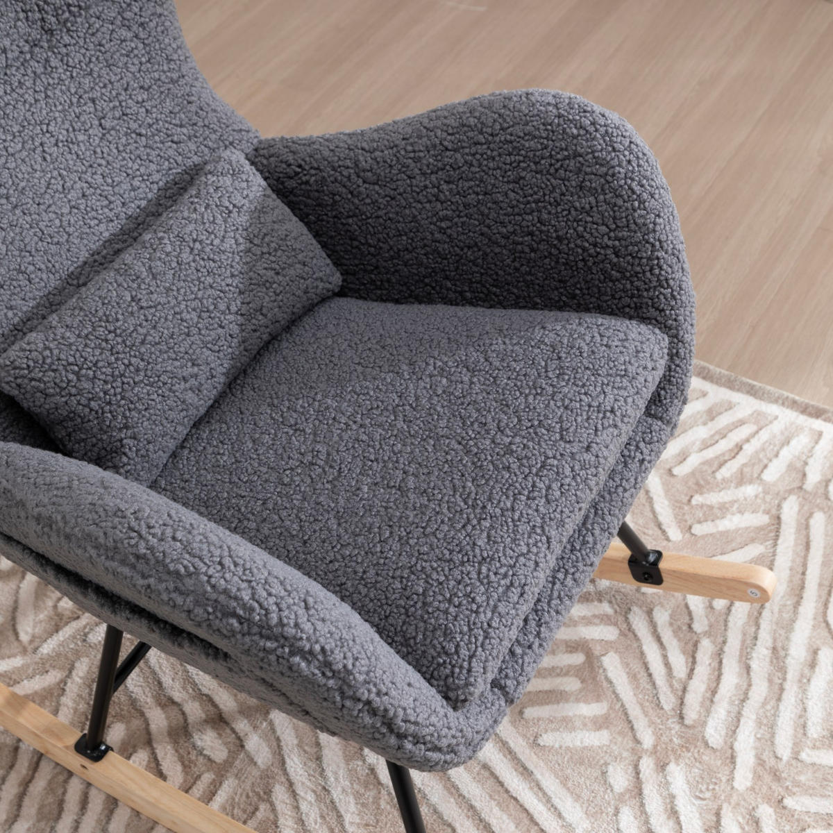 SCHAUKELSTUHL 60/85/95 cm Grau mit Massivholzrahmen für Wohnzimmer Schlafzimmer Balkon - Grau, Textil (85/95/60cm) - OKWISH