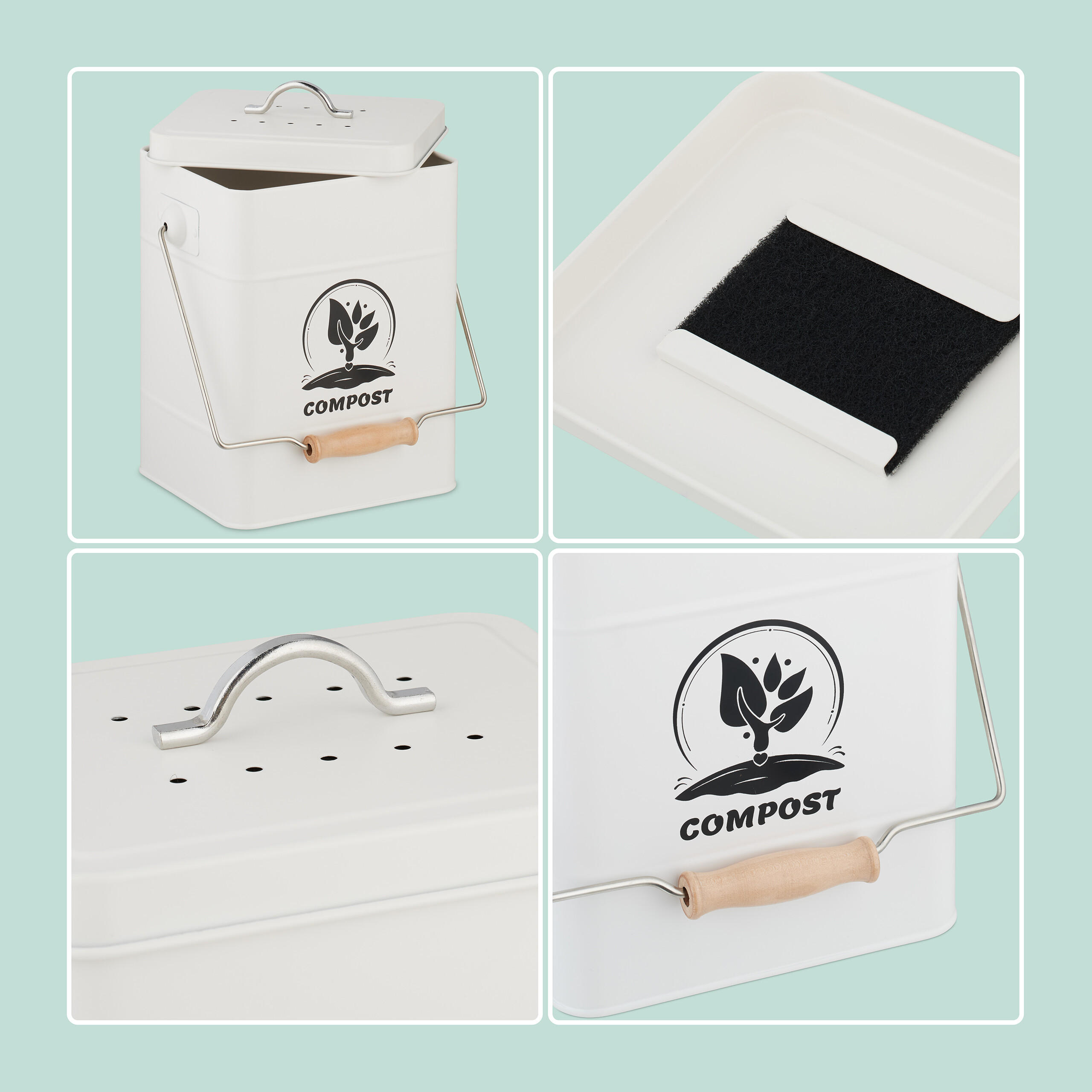 KOMPOSTEIMER - Weiß, Holz/Textil (20.5/25/17.5cm) - Relaxdays