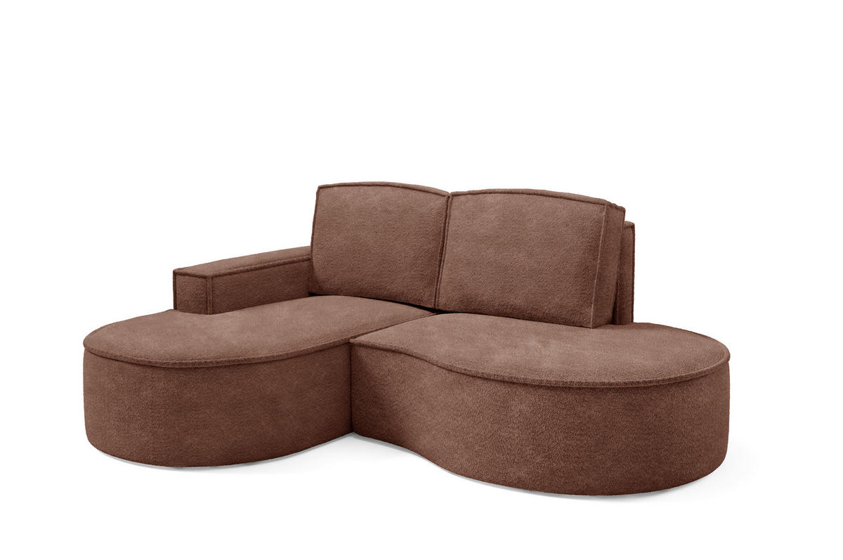 ECKSOFA MOLLY – Halbkreisförmig, Abriamo-Bouclé, Lose Kissen, Bouclé-Bezug, 210x157x88 cm, Links Braun - Mokka, Holz/Textil (157/210cm) - DomoHome