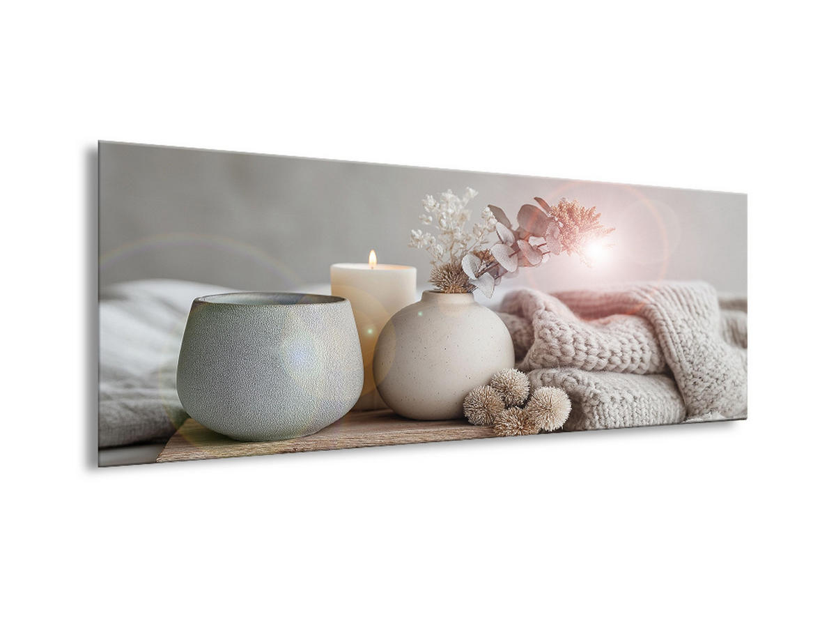 GLASBILD 80x30 cm Boho Stillleben beige grau - Beige, Glas (80/30cm) - artissimo