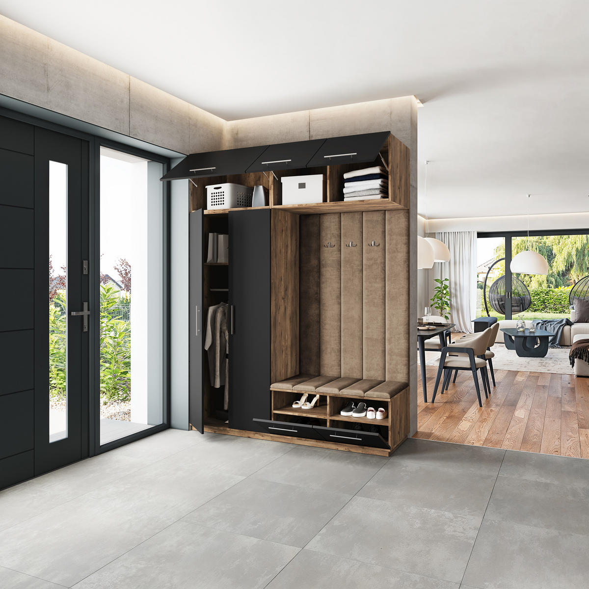 GARDEROBENSCHRANK REMA 180/240/60 cm Modern Garderobe-Set Eiche Lefkas - Eichefarben/Beige, Holzwerkstoff (180/240/60cm) - MASSENO